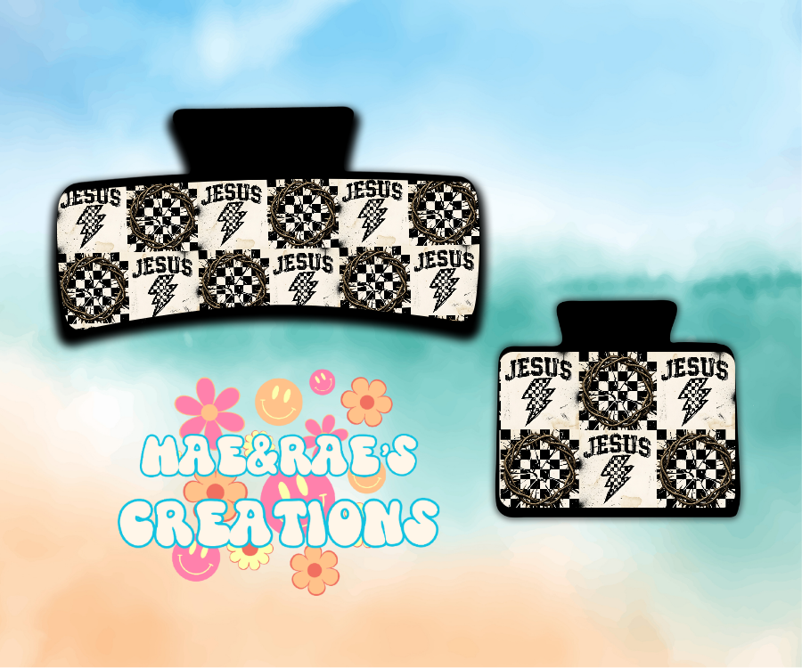 Checkered Jesus Claw Clip