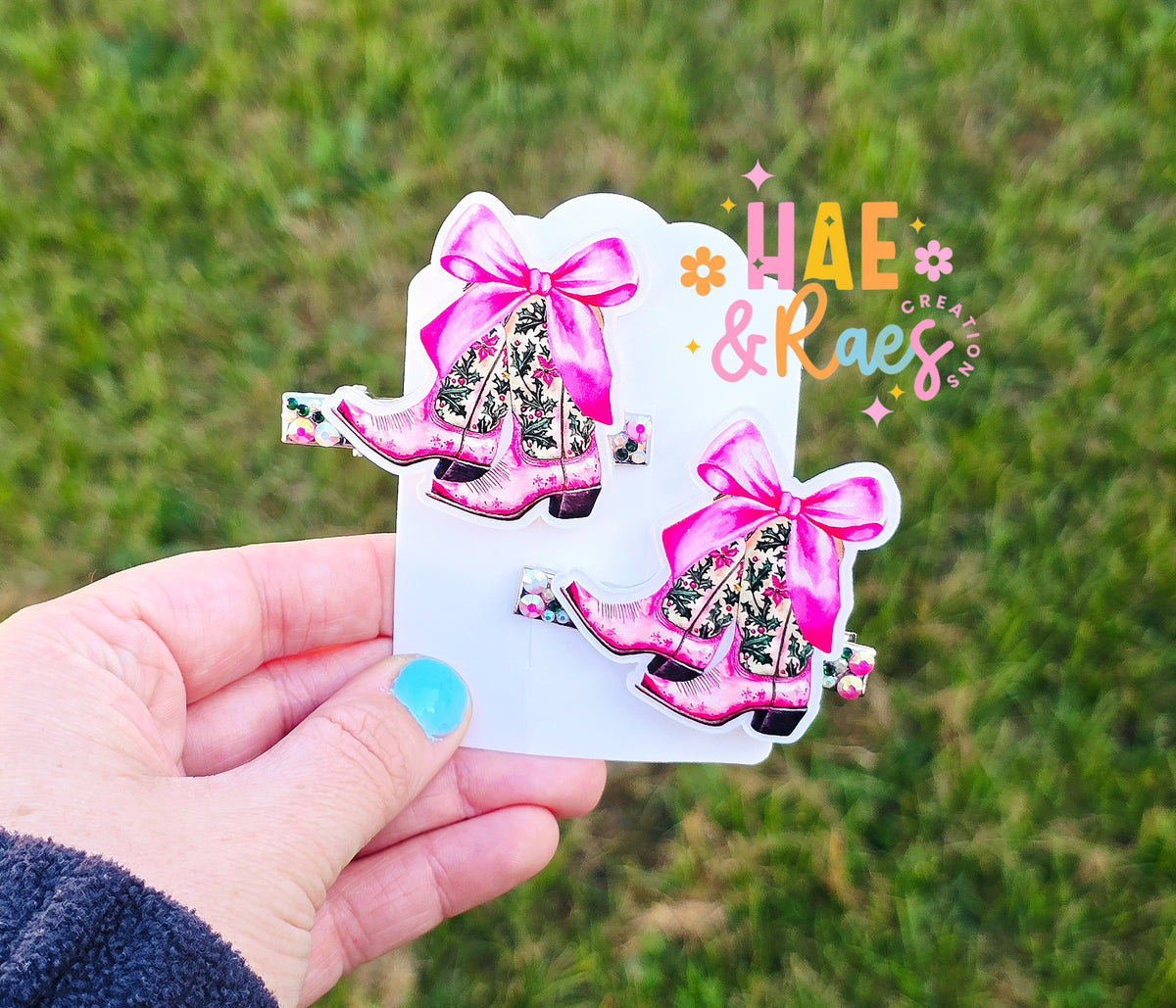 Pink Boots&Bows Hairclips
