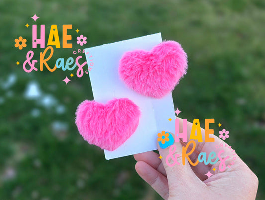 Pink Fuzzie Hairclip Hearts