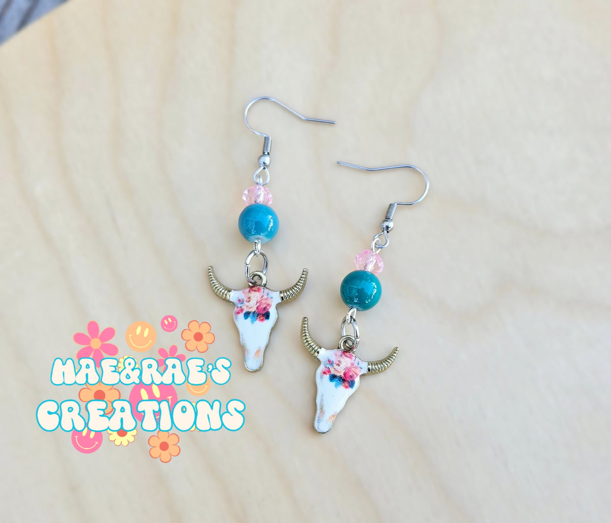 Floral Cow Head Enamel Earrings - 3 Styles