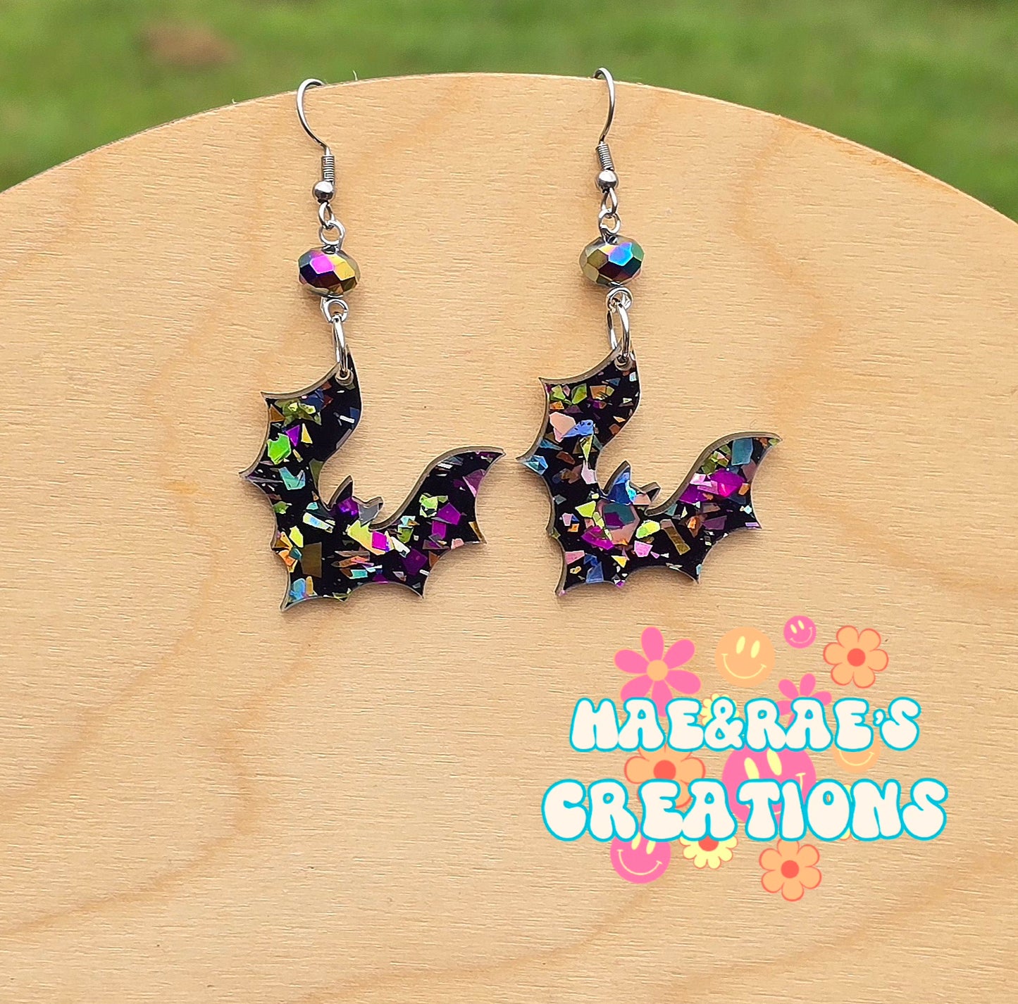 Shattered Rainbow Bat Earrings